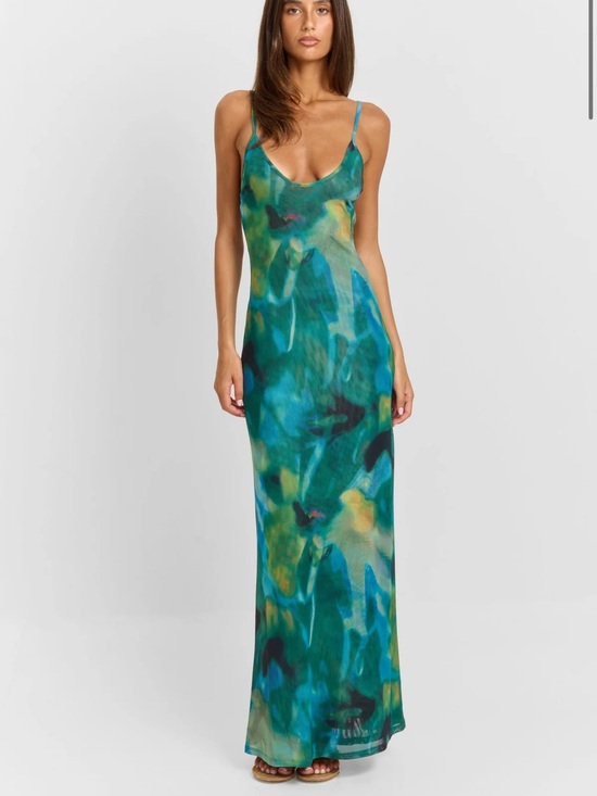 Sasha Therese Dresses & Skirts - Sleek Green Blue Print Slip Dress